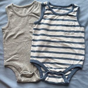 GAP Sleeveless Baby Bodysuit Set in Gray & Blue Stripe